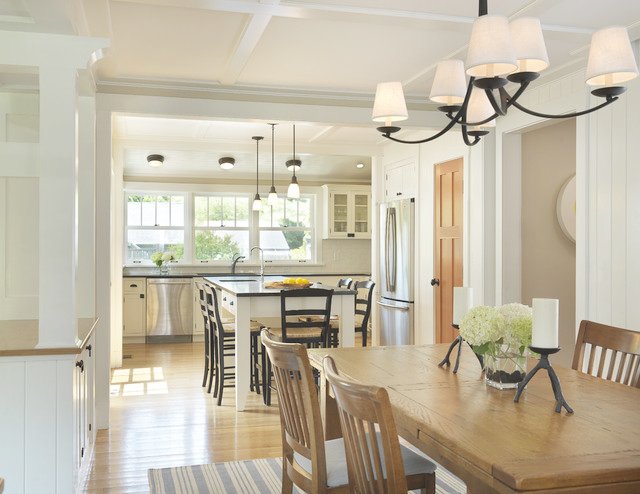 Attractive Light Over Kitchen Table Farmhouse Medium Tone Wood Floor Kitchen/dining Room Combo Idea In Providence