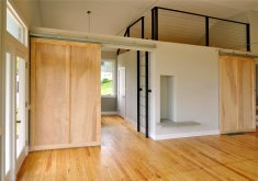  Loft Door Ideas Wondrous Minimalist Loft Ideas With Wide Wooden Single Barn Doors Interior Also Oak Wooden Floors Installation As Modern Interior House Designs
